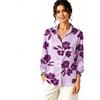 Misty Grey Floral Print Satin Long Sleeve Shirt, Women Lapel Blouse for Work & Casual