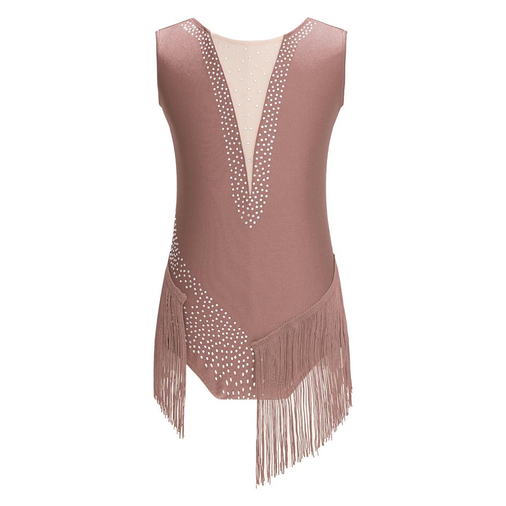 Детский костюм для художественной гимнастики, блестящий купальник с кисточками для танцевальных выступлений