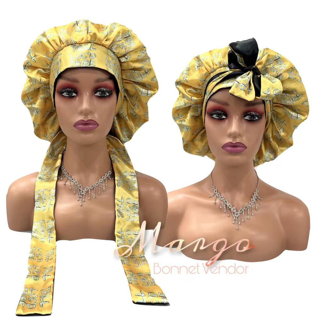 Free Sample Satin Sleep Bonnets with Elastic Tie Bands Custom Silk Hair Bonnets with logo