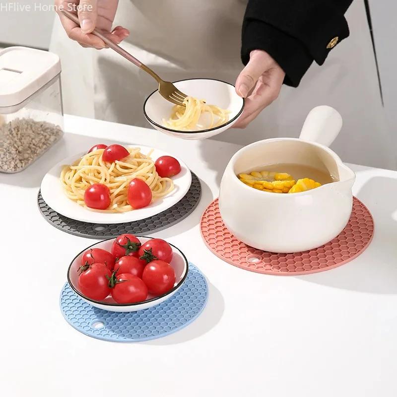 6pcs Multifunctional Kitchen Silicone Tableware Mat Round Non Slip Heat Resistant Coffee Cup Coasters Pot Holder Table Placemat Tools