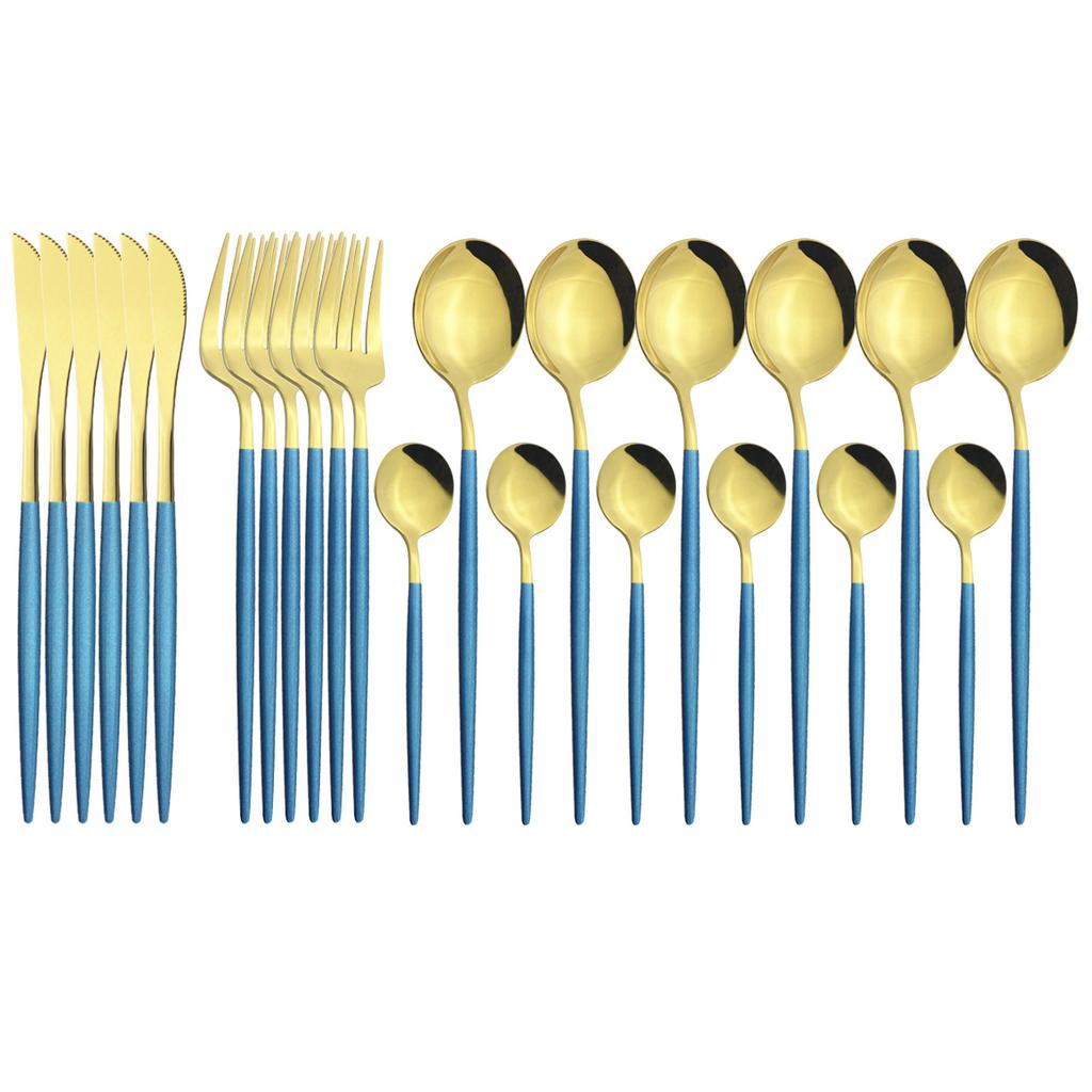 24pcs Black Gold Cutlery Set Mirror Stainless Steel Dinnerware Set Knife Fork Spoon Tableware Flatware Set Dishwasher Safe Kitchen Wedding Accessories