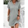 Women's Summer Shirt Dress V-Neck -Short Sleeve Button Midi Dress Loose Solid Color Beach Party Dress