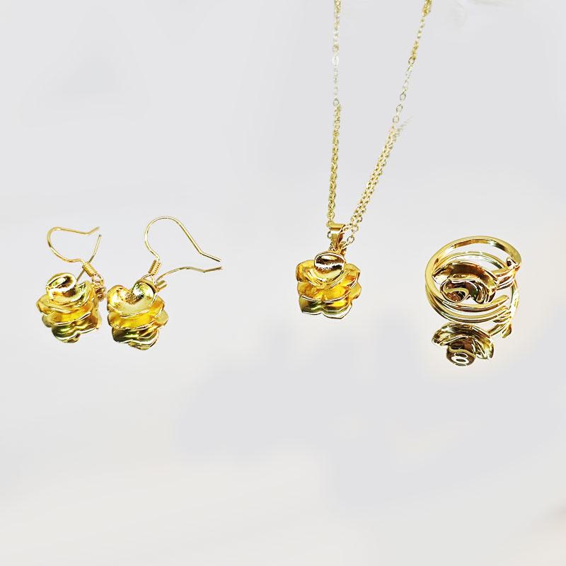 Изысканные цветочные наборы женские ювелирные изделия цвета шампанского золота серьги кольцо кулон цепочка комбинированный комплект