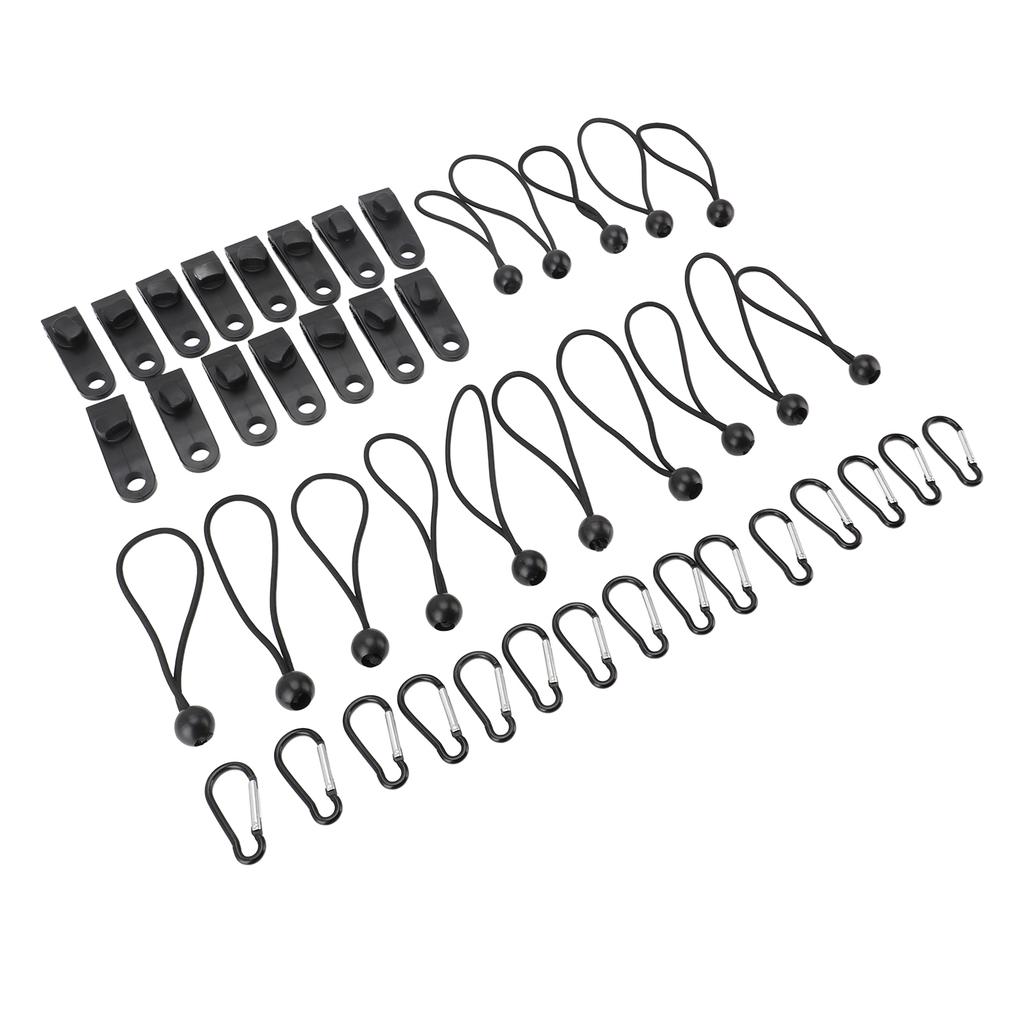 45 Pcs Black Tarp Clamps Set with Hooks and Bungee Cords Strong Gripping Power for Camping Vehicles