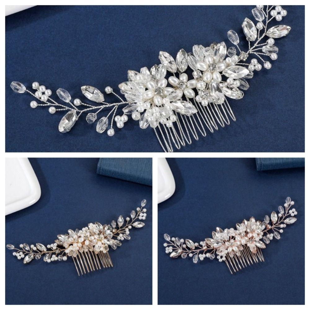 Flower Pearl Hair Combs Jewelry Toothed Insert Comb Creative Rhinestone Hairpin  Party