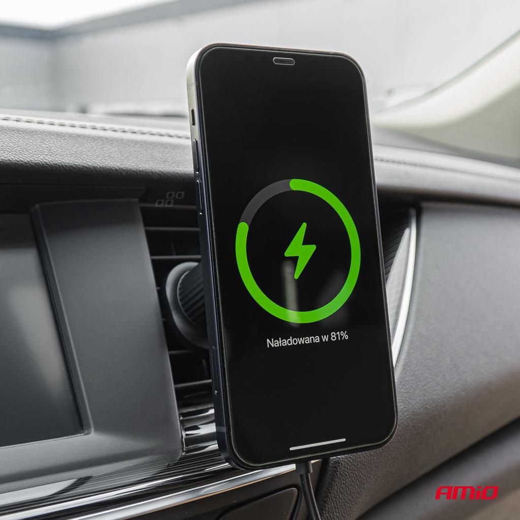 Car phone holder with inductive charger for My Mag 15W AMIO-03773 grille