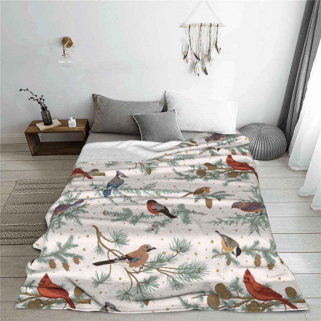 Vintage Red Cardinal Birds Blanket Gift For Men Women Super Soft Cozy Tit Robin Blue Jay Bullfinch Birds Throw Blankets