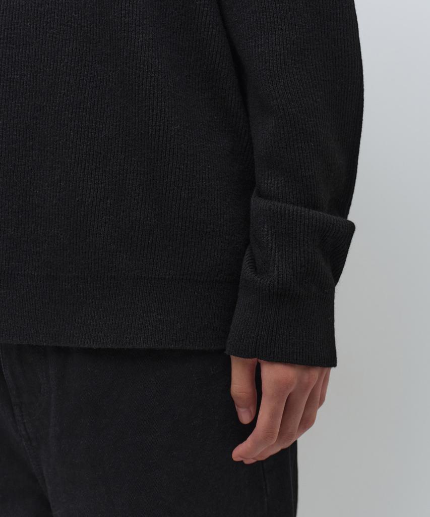MUSINSA STANDARD [Victoria Wool] Minimal Ribbed Henley Neck Knit [Black]