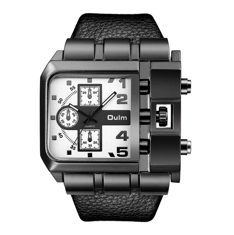 Fashion Oulm Casual Square Dial Wide Leather Strap Men's Quartz Luxury Brand Male Clock Super Big Men Watches Relogio Masculino