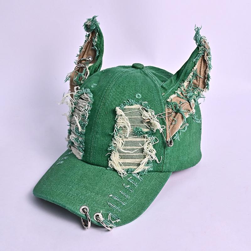 Cross-border Hot Sale Doberman Dog 3D Ears Hip-hop Style PVC Denim Baseball Cap Personalized Trendy Distressed 6-Panel Snapback