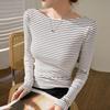 Премиальный ретро полосатый топ с одним плечом и длинным рукавом из хлопка облегающего кроя для женщин на осень/зиму 2025