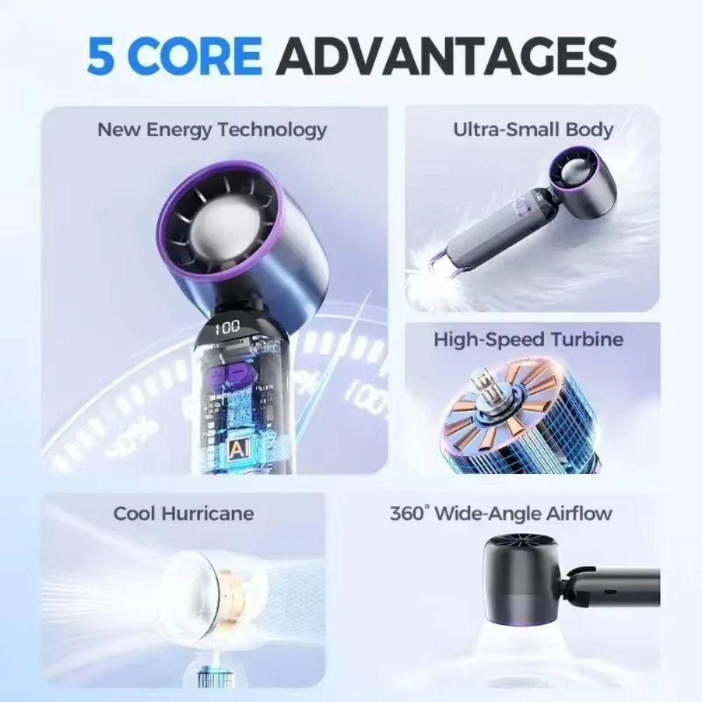 LED Digital Display Small USB Charging Fan Rechargeable Turbo Fan Mini Hand Fan Women Makeup Tools