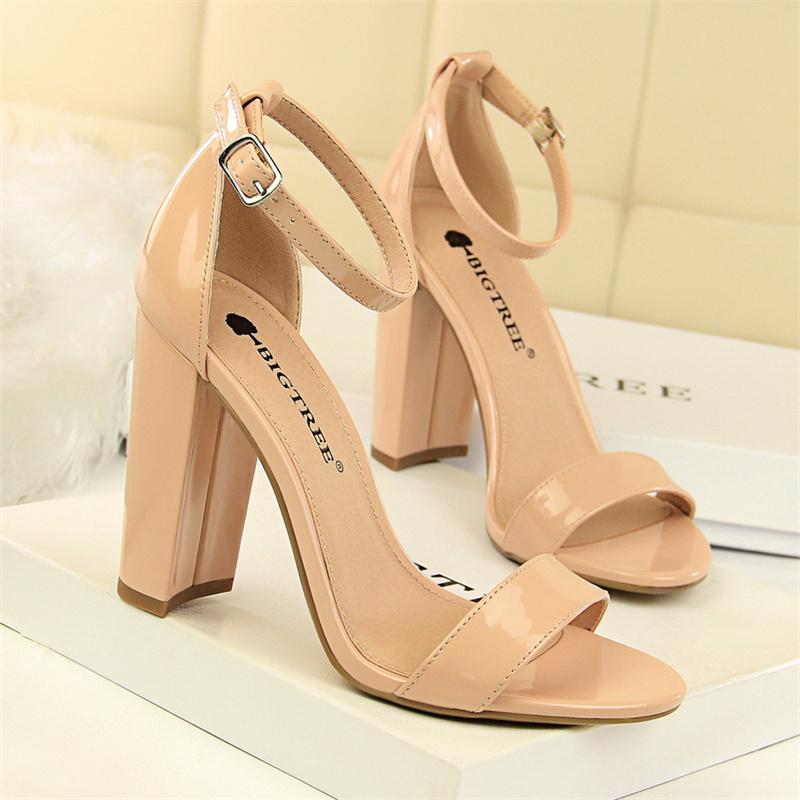 Fashion Summer Fashion Simple Classic Women Suede Open Toe High Heels Sandals Yellow Gladiator Square Heels Platform Shoes