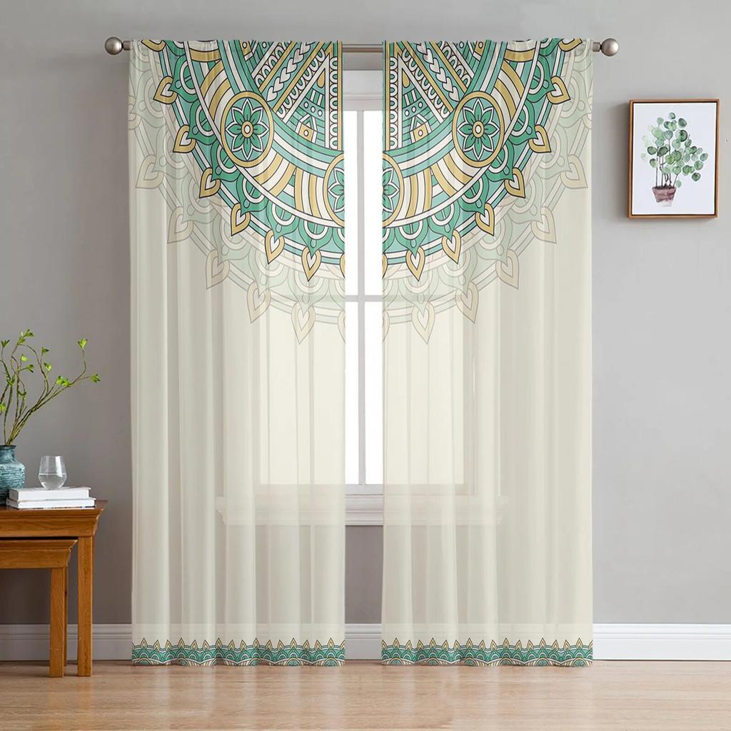 Bohemian Retro Ethnic Tulle Curtains for Living Room Bedroom Modern Kitchen Sheer Curtains for Voile Curtain