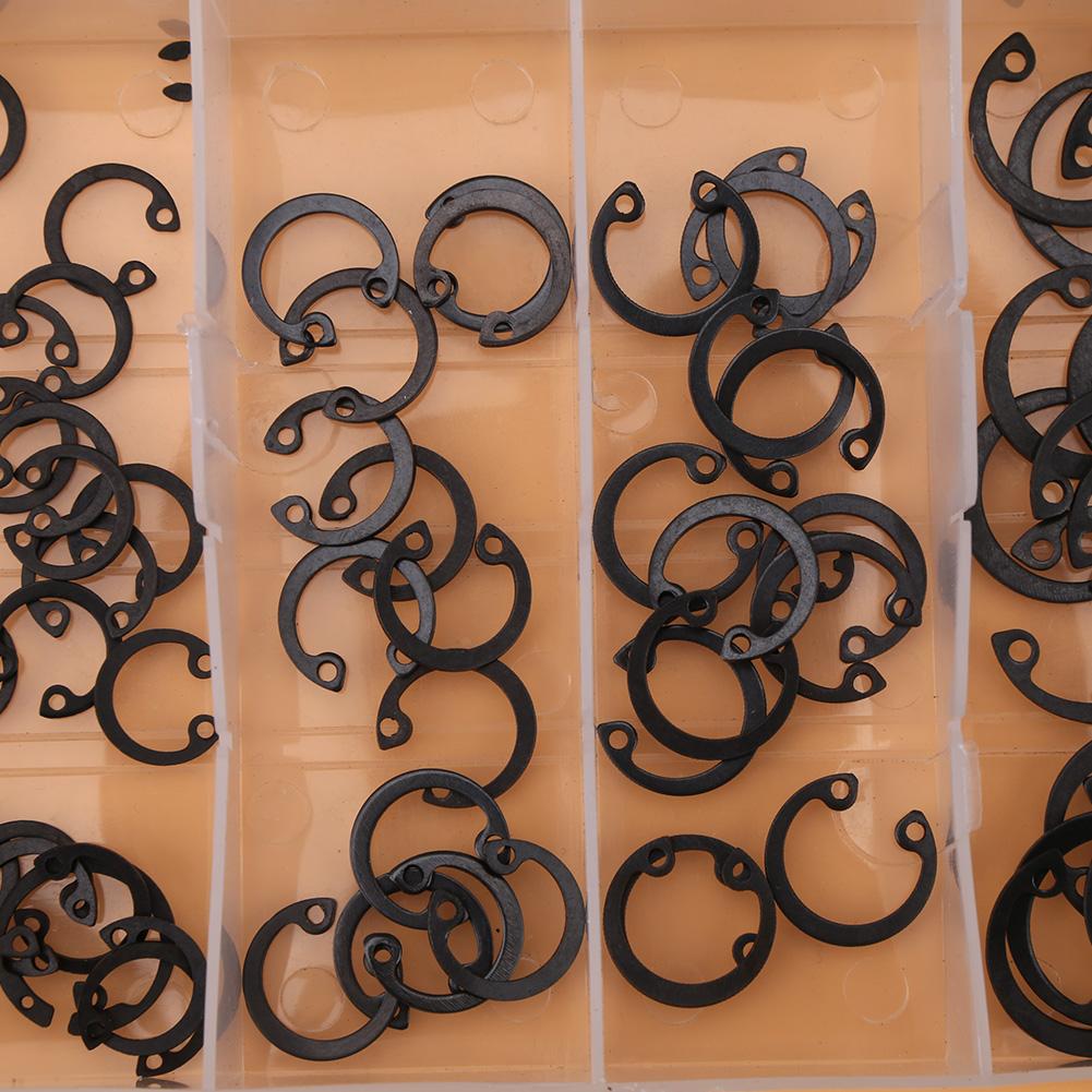 100pcs Black C Clips Snap Circlip Clip Shop Assortment Internal External Lock Retaining Kit for Industrial Fasteners 11mm - 21mm 6 Sizes with Box