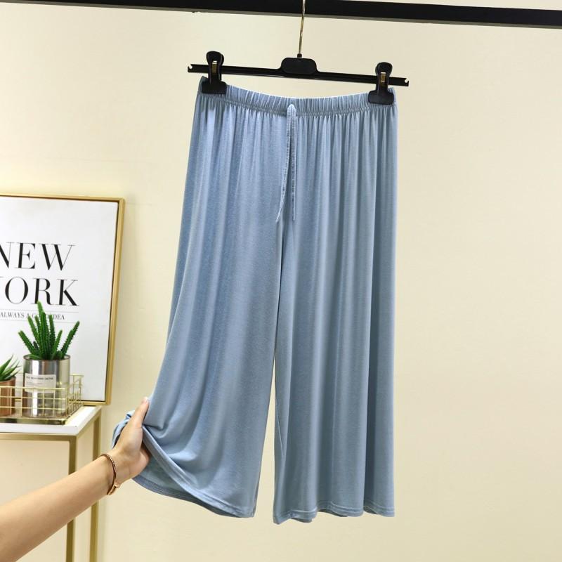 Брюки женские из модала размера плюс 6XL, летние широкие брюки длиной до икр, укороченные брюки на шнурке, повседневные брюки для дома
