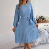 Women Fashion Spring And Summer New Casual Long Sleeve Floral Large Hem Pleated Dress