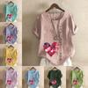 Женская мода Love Flower Printed футболка с коротким рукавом свободная хлопковая рубашка повседневная свободная летняя блузка топы больших размеров