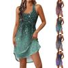 Женская весенне-летняя темпераментная мода с круглым вырезом и принтом неба, короткий жилет, тонкое платье