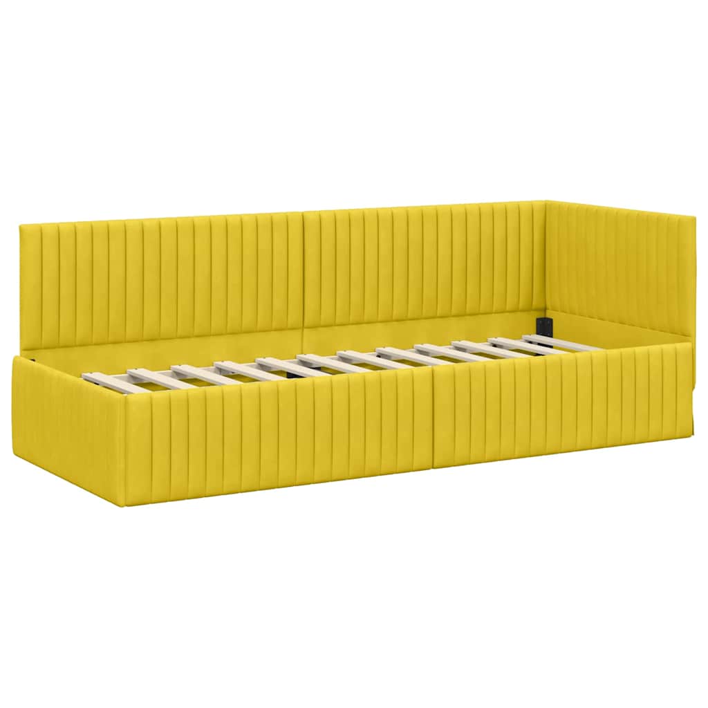 L shaped bed frame with headboard yellow 80 cm x 200 cm velvet