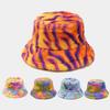 Winter Bucket Hat Unisex Contrast Color Thick Plush Flat Top Heat Retention Foldable