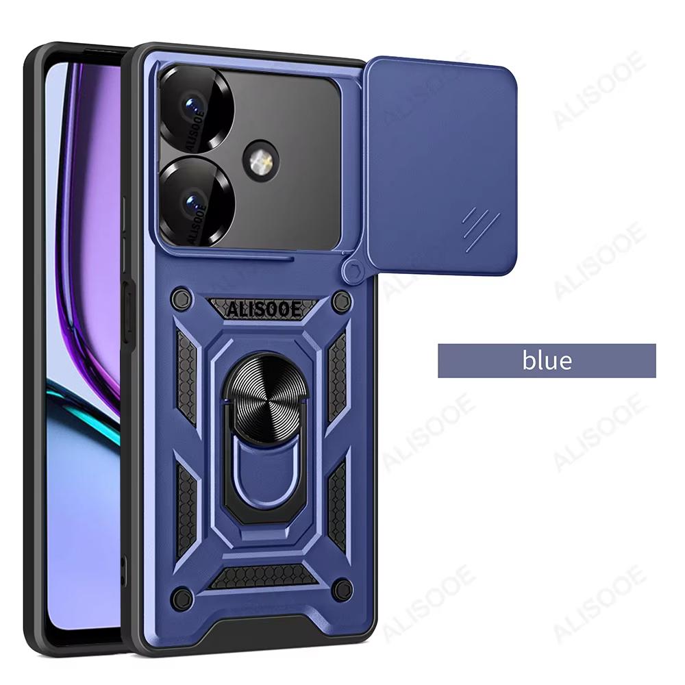 Слайд-камера Funda для Realme Narzo N61 4G Чехол Push Lens Ring Stand Защитный чехол для Realme Note 60 4G Противоударный чехол