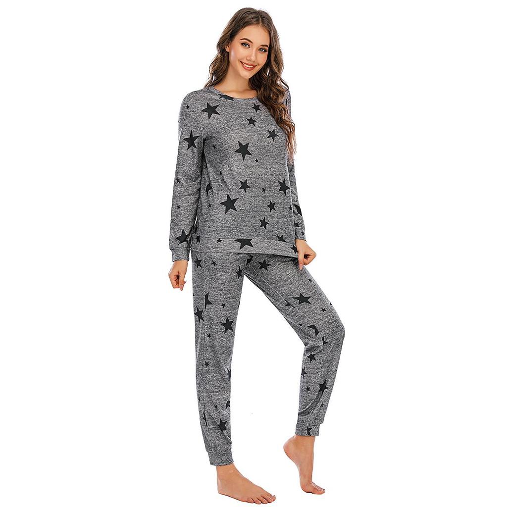 Женский рождественский пижамный комплект с оленями, топ с длинным рукавом и джоггеры с принтом звезд, домашний костюм-двойка, подходящая женская пижама, милая, уютная одежда для сна, повседневная одежда
