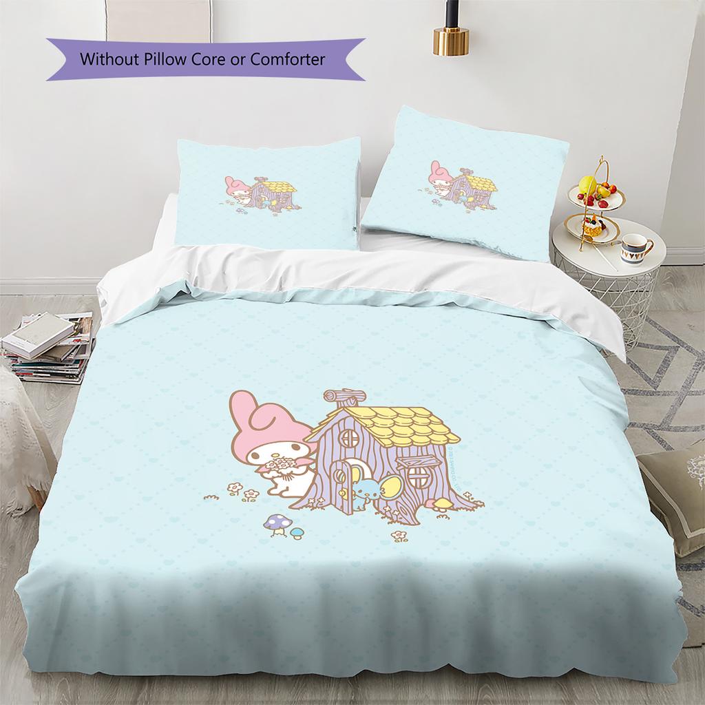 Постельное белье с рисунком My Melody, комплект одеял, домашний декор, подарок (1 пододеяльник + 2 наволочки без наполнителя)