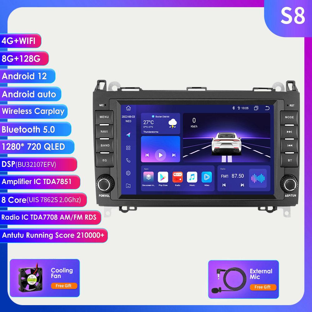 DSP Carplay 4G-LTE 8 дюймов Android 12 автомобильный радиоприемник мультимедийный плеер для Mercedes Benz W169 W245 B200 W906 Sprinter W639 Vito с интеллектуальным экраном авторадио