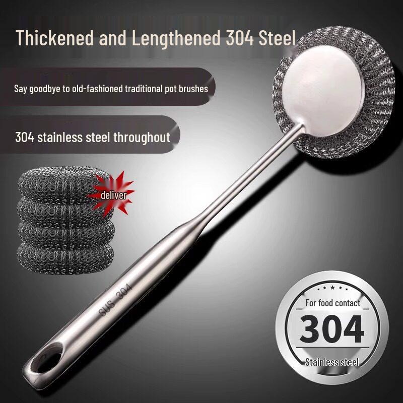 Stainless Steel Pot Brush with Long Handle - Large Steel Wool Ball for Stain Removal and Pot Scrubbing