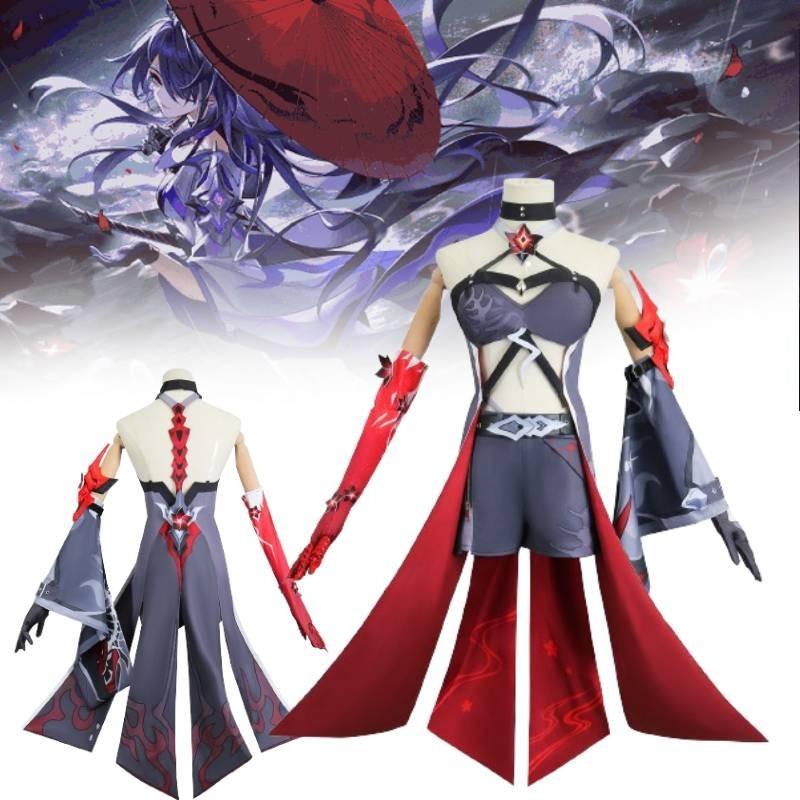 Яркий желто-красный костюм для косплея для игровых энтузиастов с париком