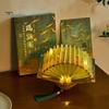 Book Shaped Lamp Foldable Chinese Calligraphy Decor Light DIY Book Lamp for Nightstand Bedside Reading