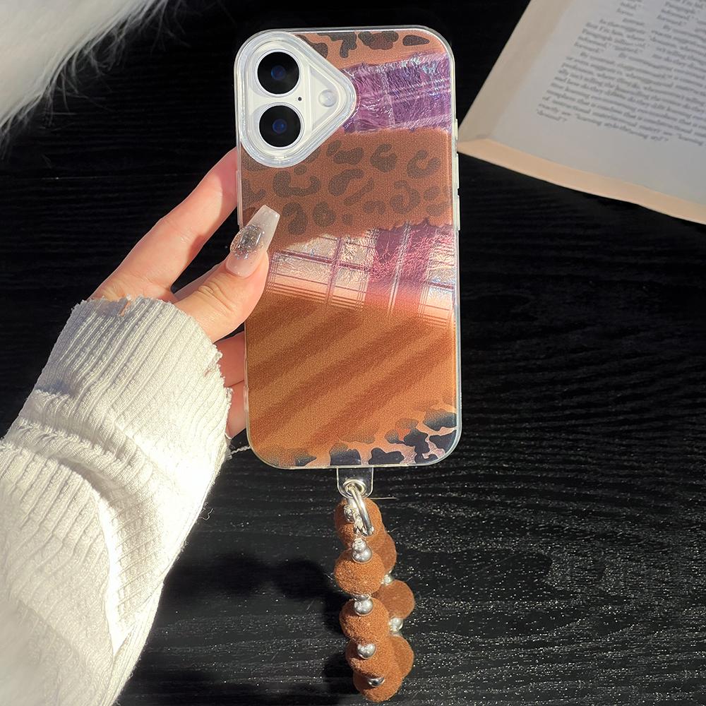 Браслет Цепочка Леопард Чехол для Телефона Для iPhone 15 Funda iPhone 11 13 14 16 Pro Max 12 15promax Жесткий Пластиковый Чехол со Шнурком