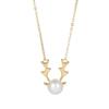 Deer Antler Pearl Pendant Necklace - Silver, Korean Sweet Elk Design, Christmas Jewelry for Women