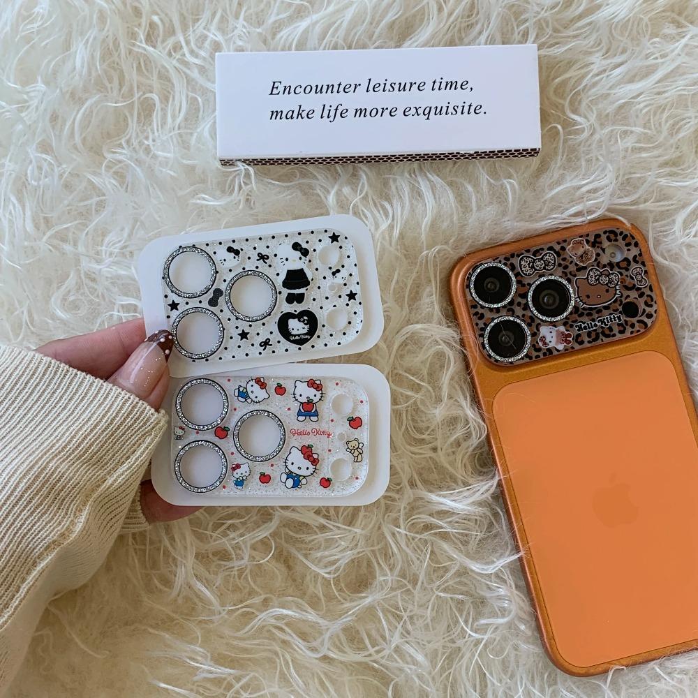 Корейский стиль INS Мультяшная Анимация Блестящий Bling Защита Камеры Для IPhone 17 16 15 14 Pro Max Колпачок Китти Стекло Линзы Пленка на Экран Противоударная Броня
