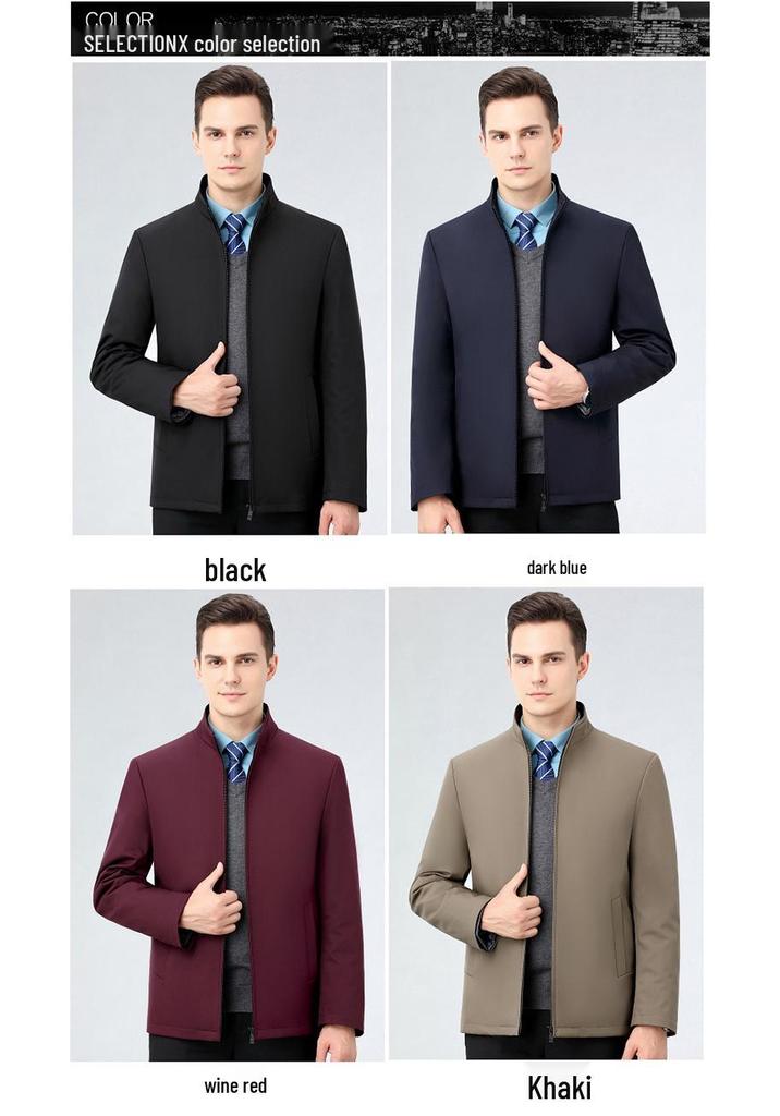 Мужская хлопковая куртка с воротником-стойкой - Business Casual, Одежда для папы среднего возраста, Осень/Зима 2024, Свободная верхняя одежда