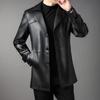 New Genuine Leather Men's Mid-length Windbreaker Leather Coat, Trendy and Handsome Suit Collar Jacket for Young and Middle-aged People