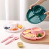 4-Compartment Round Plastic Dinner Plate With Fork Spoon Microwave Safe Fruit Salad Plates Dish For Women Control Diet