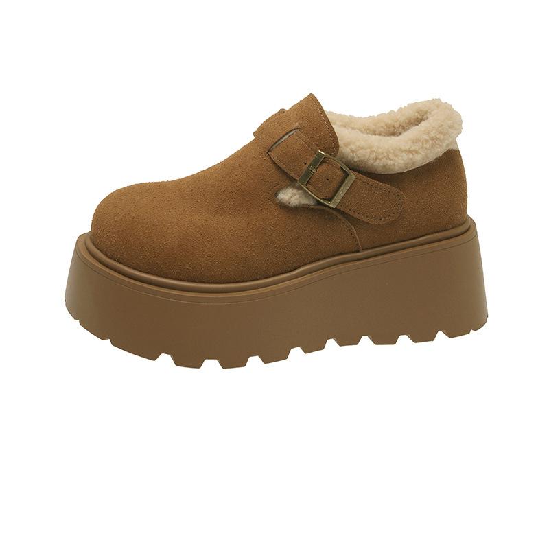 Ретро пушистые женские зимние новые ленивые туфли на одной педали, теплые, на толстой подошве, из вельвета и хлопка