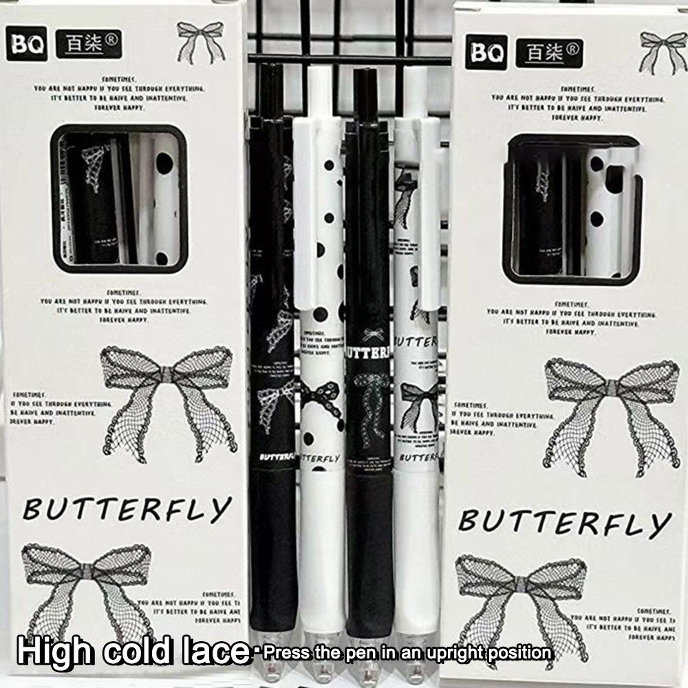 4PCS/Set Cute Bow Gel Pen Soft Grip Ballpoint Pen New Black Pen Writing Tool