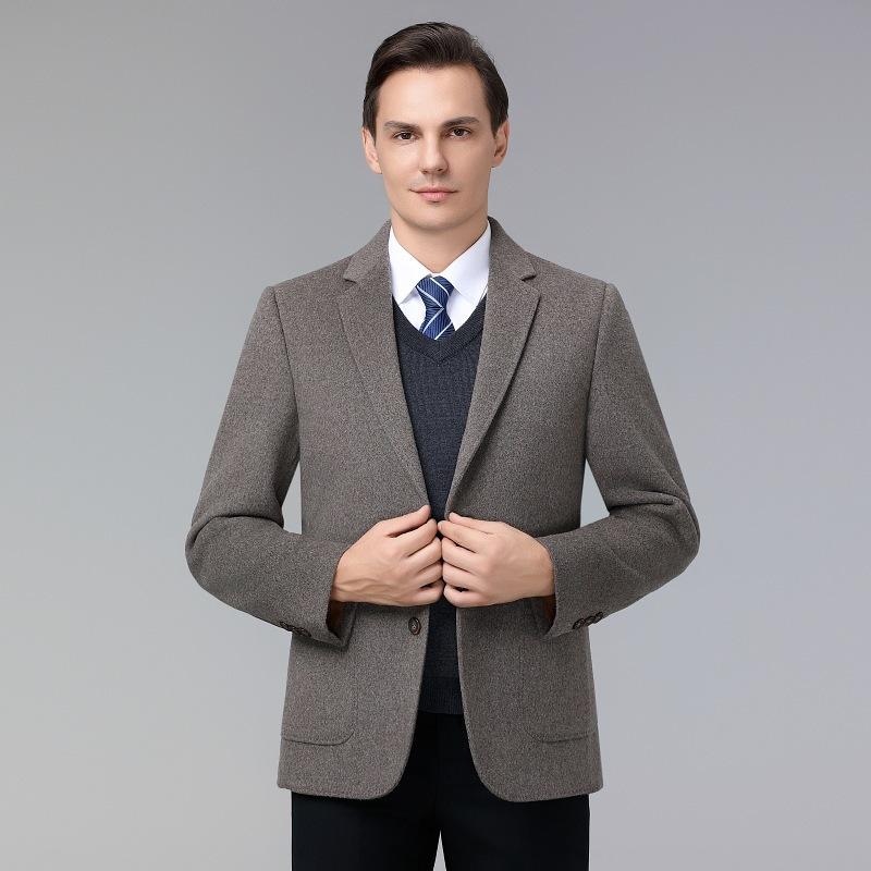 Двустороннее шерстяное пальто, воротник мужского костюма, съемная подстежка, пуховик, утепленная куртка для папы большого размера