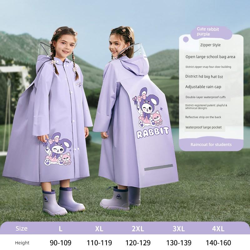 Children's Raincoat for Girls, Long Loose-Fitting Style with Large Backpack Space, Full-Body Storm-Proof Student Rain Poncho for Boys, Specifically
