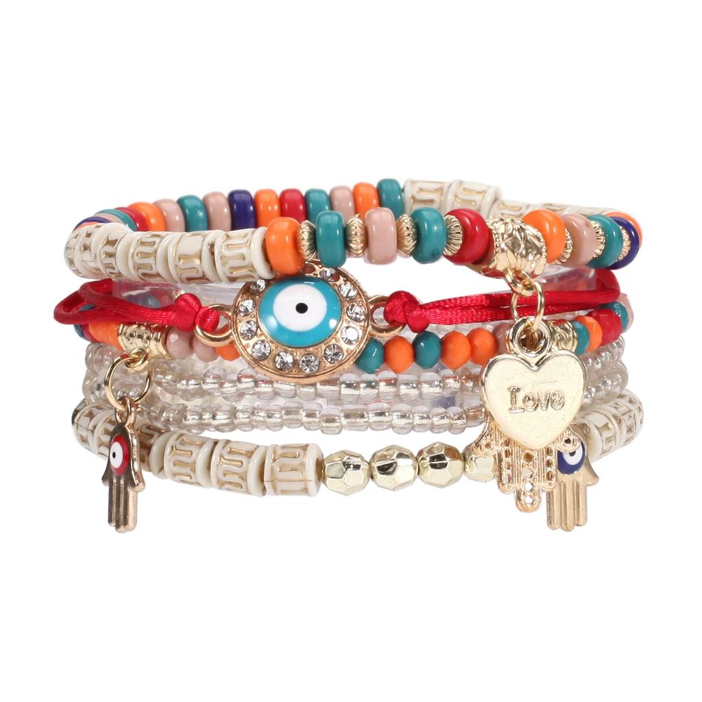 Штабелируемые женские браслеты с большими глазами, многослойный эластичный браслет из бисера BohemianEvil в стиле хиппи