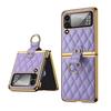 Vietao Luxury Leather Phone Case for Samsung Galaxy Z Flip 7/6/5/4/3 with Gold Plated Ring Stand - Lens Film Protection, Pink
