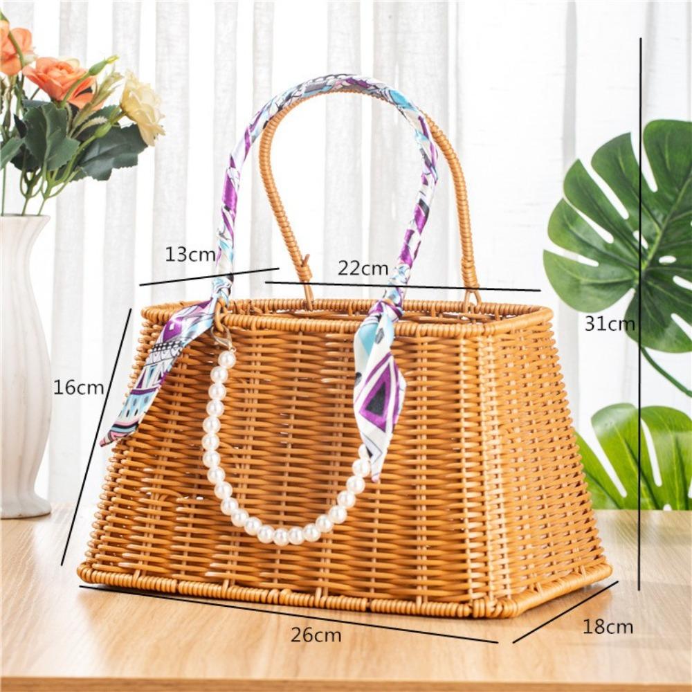 Корзина для фруктов из искусственного ротанга ручной работы, корзина для хранения из искусственного ротанга с длинной ручкой, ко Дню святого Валентина