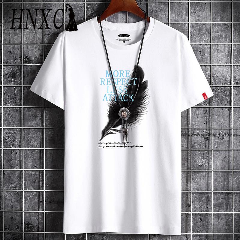HNXC Cotton Short Sleeve T-shirt Men's Fashion Loose Half Sleeve Shirt Printed Compassionate Shirt