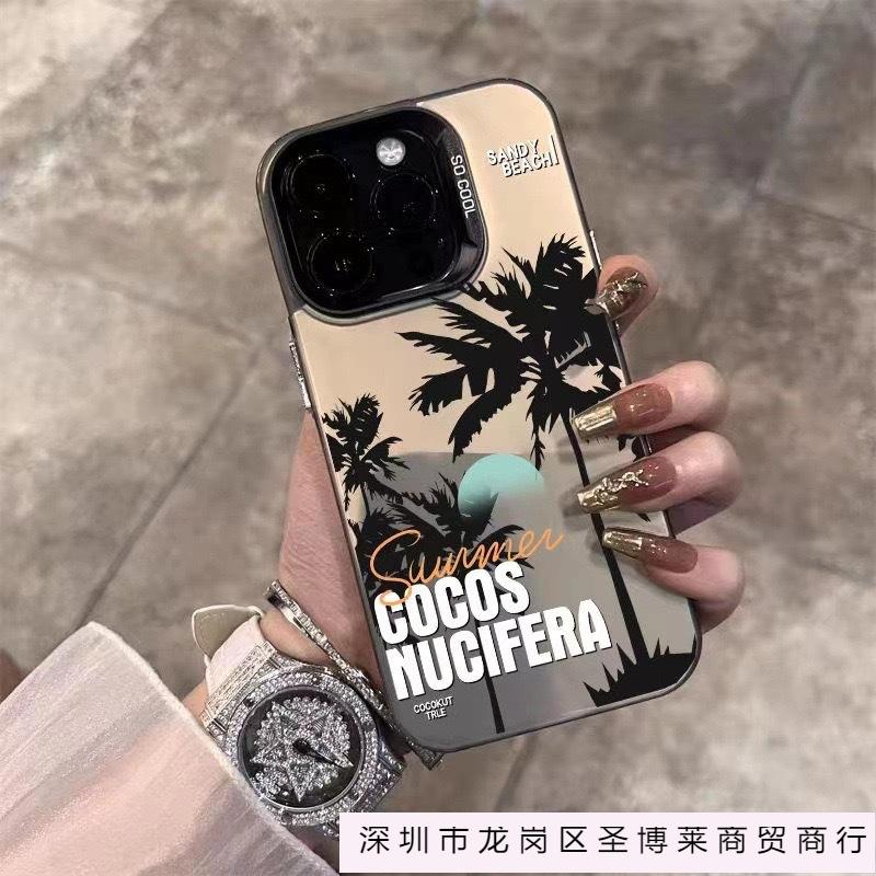 Летняя кокосовая пальма совместимая с чехлом для телефона 16 Pro Max, iPhone 15 Pro Модный 14, Простой 13, Европейский и Американский 12 Персонализированный X