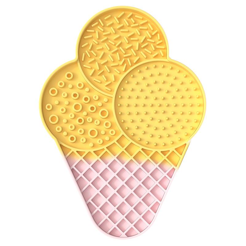 Ice Cream Shape Silicone Lick Mat with Sucker Cup for Dogs and Cats Slow Feeder Wet Food Treat Paste Fun