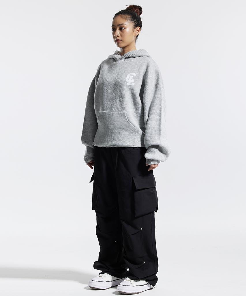CREAM SODA LAB Cl Washed Graphic Jacquard Hoodie Knit Gray