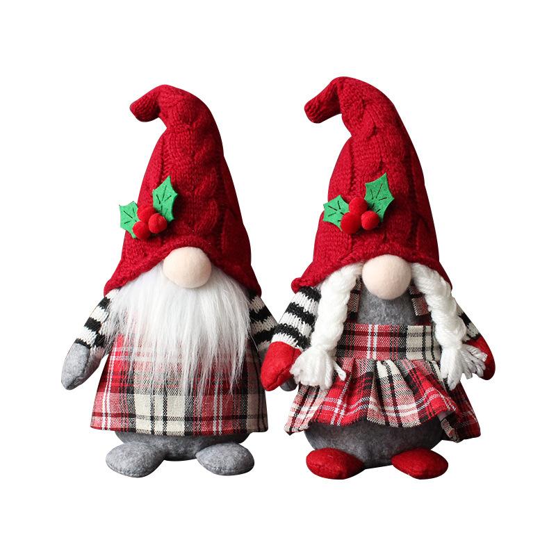 Cute Braid Faceless Doll Plaid Hooded Forest Old Man Doll Home Plush Desktop Ornaments